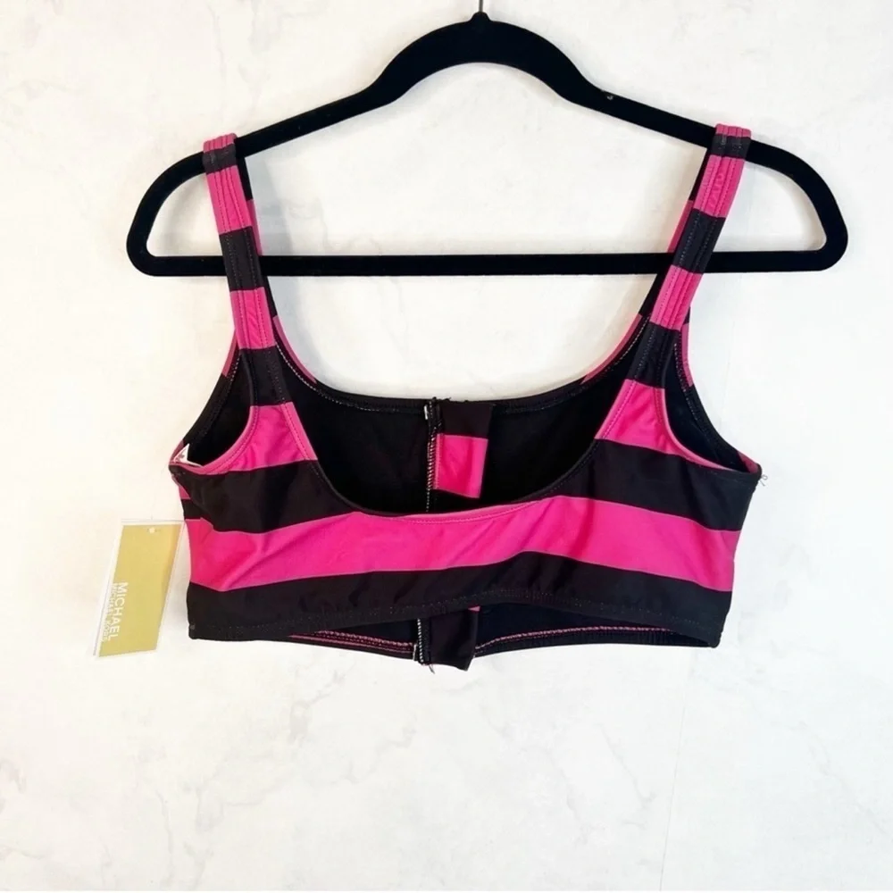 Michael Kors Pink and Black Zipper Bikini Top